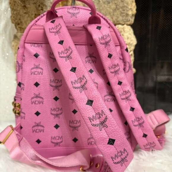 MCM Pink Visetos Mini Backpack Gold Hardware Authentic main image 9